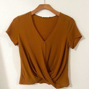 Lush - Mustard cross front short sleeve blouse - Small